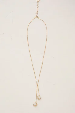 Collier à double pendentif en perle, logo, plaqué or 14kt