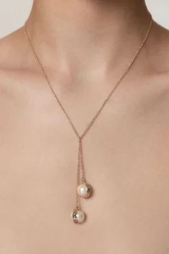 Collier à double pendentif en perle, logo, plaqué or 14kt