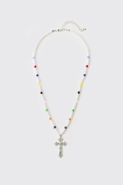 Collier Fantaisie à Perles avec Gemmes et Croix