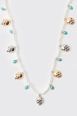 Collier Fausses Perles avec Gemmes et Têtes de Mort