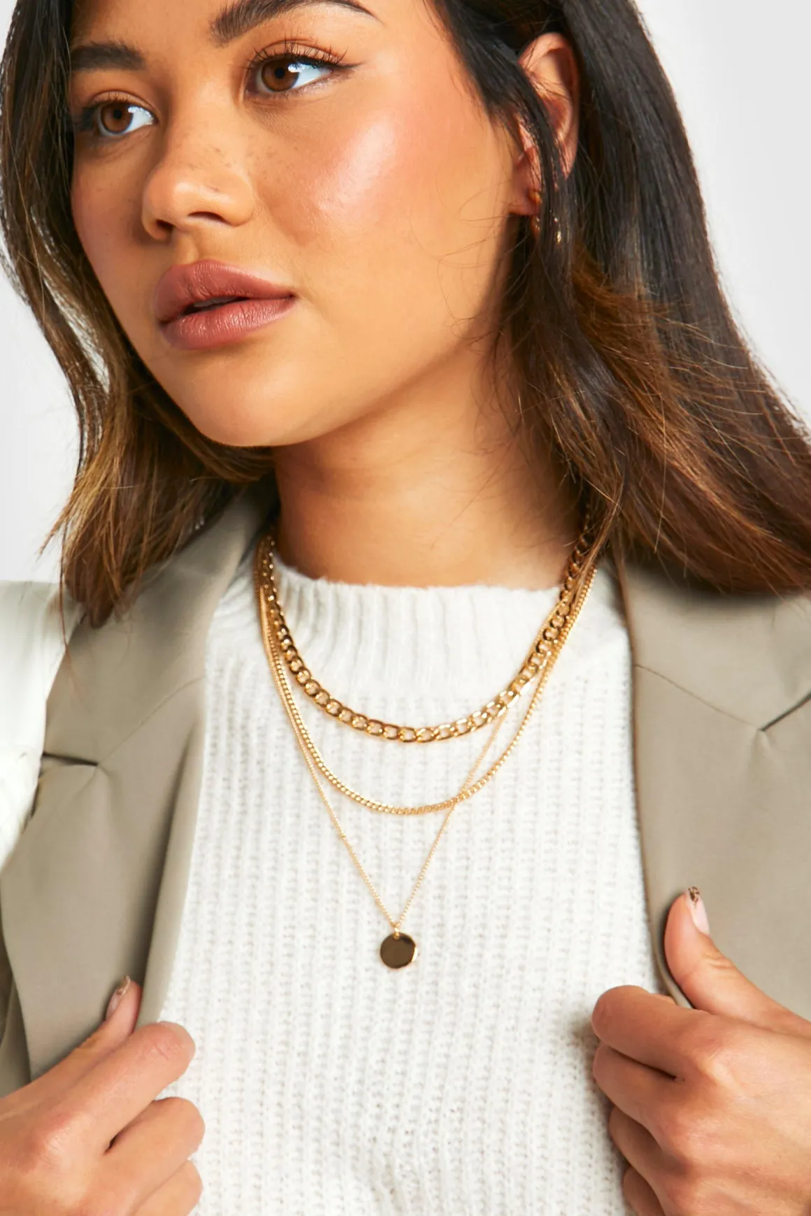 Collier Multicouche À Breloque Disque Poli Et Pendentif