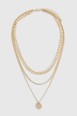 Collier Multicouche À Breloque Disque Poli Et Pendentif