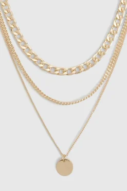Collier Multicouche À Breloque Disque Poli Et Pendentif