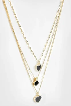 Collier Pendentif Cœur À Triple Chaîne
