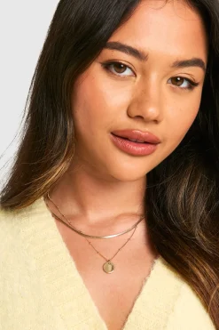 boohoo Collier Pendentif Délicat En Or À Chaînes Superposées< Colliers