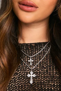 Collier Pendentif Double Croix