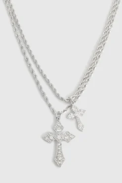 Collier Pendentif Double Croix