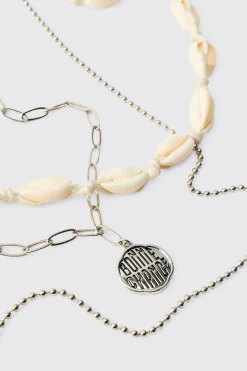 Collier Pendentif Multicouches Coquillage Et Chaîne