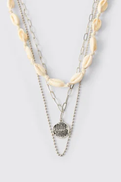 Collier Pendentif Multicouches Coquillage Et Chaîne