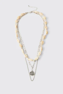 Collier Pendentif Multicouches Coquillage Et Chaîne