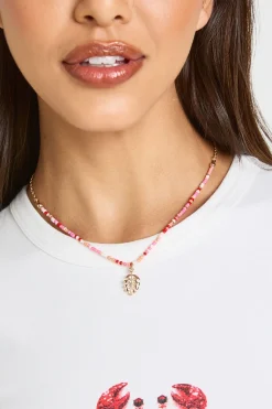 Collier Pendentif À Perles Roses