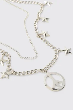 boohooMAN Collier Pendentif Signe de Paix & Étoile<Homme Bijoux Et Montres