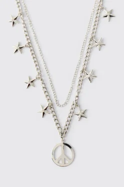 boohooMAN Collier Pendentif Signe de Paix & Étoile<Homme Bijoux Et Montres