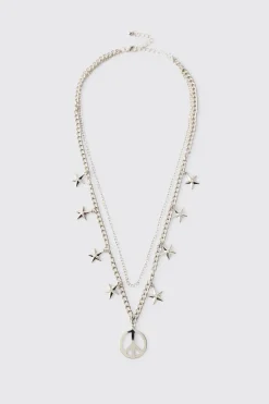 boohooMAN Collier Pendentif Signe de Paix & Étoile<Homme Bijoux Et Montres