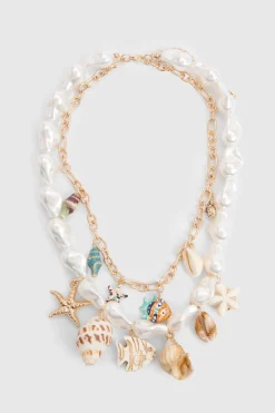 Collier Pendentif Statement Détails Océan Et Perles