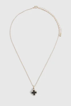 Collier Pendentif Trèfle Orné d'Émail Noir
