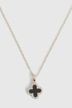 Collier Pendentif Trèfle Orné d'Émail Noir