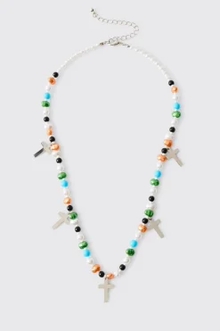 boohooMAN Collier à Perles Croix & Pierre<Homme Bijoux Et Montres