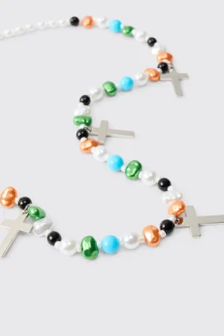 boohooMAN Collier à Perles Croix & Pierre<Homme Bijoux Et Montres
