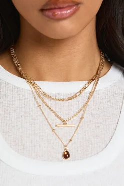 Collier Superposé avec Barre en T et Pendentif Émaillé Marron