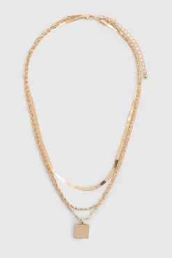 Collier Superposé À Chaînes Synthétique Et Corde