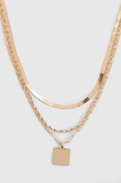 Collier Superposé À Chaînes Synthétique Et Corde