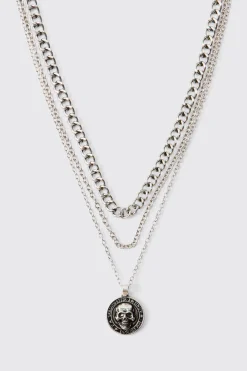 Collier Superposé À Pendentif Pièce Tête De Mort