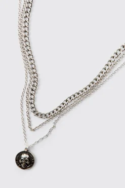 Collier Superposé À Pendentif Pièce Tête De Mort