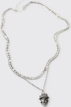 boohooMAN Collier Superposé Tête De Mort<Homme Bijoux Et Montres