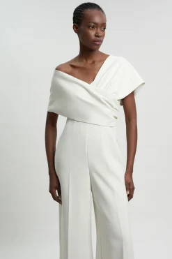 Combinaison Ajustée Épaule Dénudée En Viscose Stretch Compacte Petite