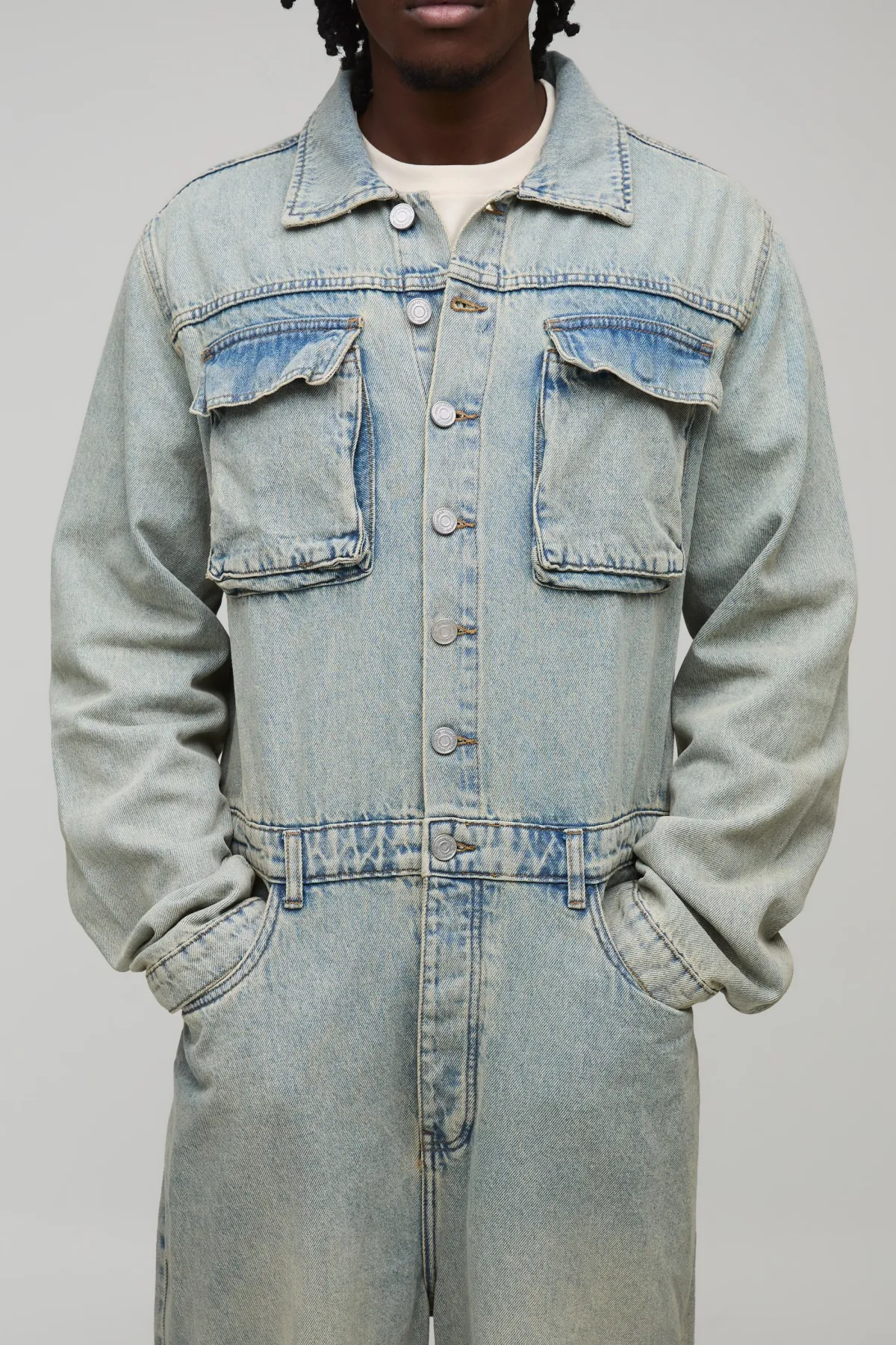 boohooMAN Combinaison ample en stonewash à effet déchiré et réparé, version grande taille<Homme Denim|Tout Afficher