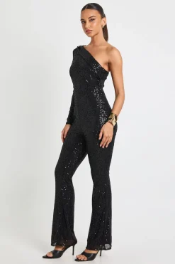 Combinaison asymétrique à sequins et jambes larges