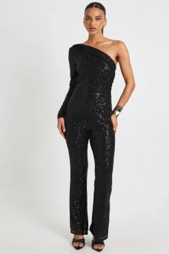 Combinaison asymétrique à sequins et jambes larges
