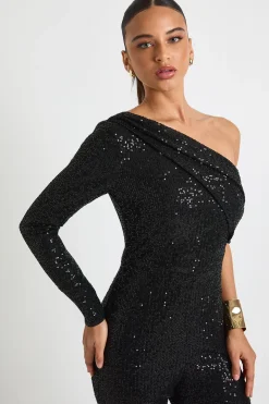 Combinaison asymétrique à sequins et jambes larges