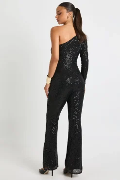 Combinaison asymétrique à sequins et jambes larges