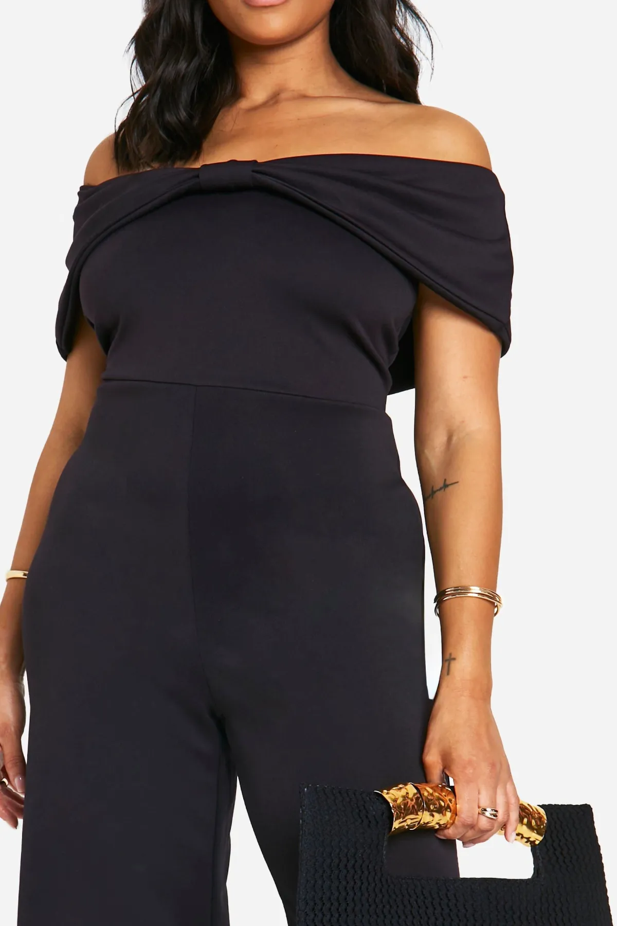 boohoo Combinaison Bardot Plus Scuba à Détail Nœud<Femme Combinaisons Et Combishorts