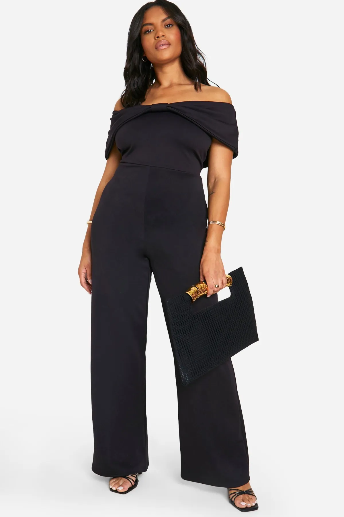 boohoo Combinaison Bardot Plus Scuba à Détail Nœud<Femme Combinaisons Et Combishorts