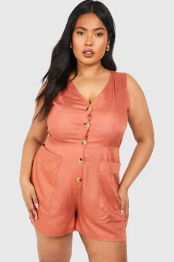 boohoo Combinaison boutonnée sur mesure tissée Plus<Femme Tailleurs|Combinaisons Et Combishorts