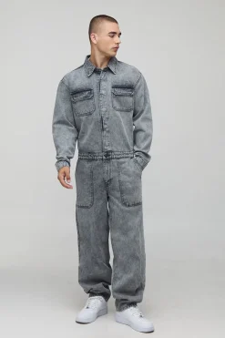boohooMAN Combinaison cargo à manches longues décontractée<Homme Denim|Denim