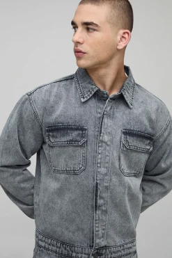 boohooMAN Combinaison cargo à manches longues décontractée<Homme Denim|Denim