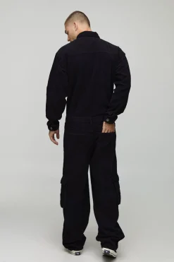 boohooMAN Combinaison cargo oversize en velours côtelé délavé<Homme Denim|Denim