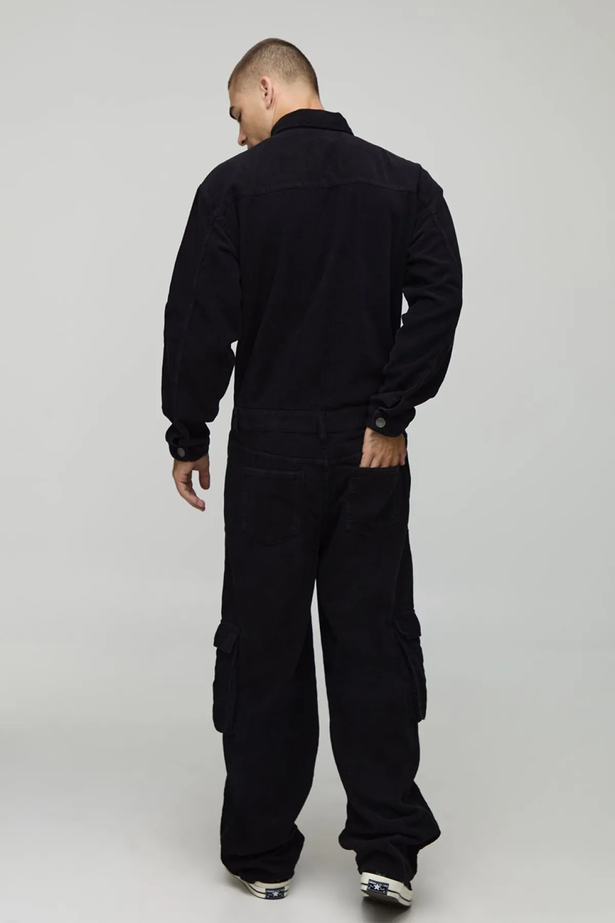 boohooMAN Combinaison cargo oversize en velours côtelé délavé<Homme Denim|Denim