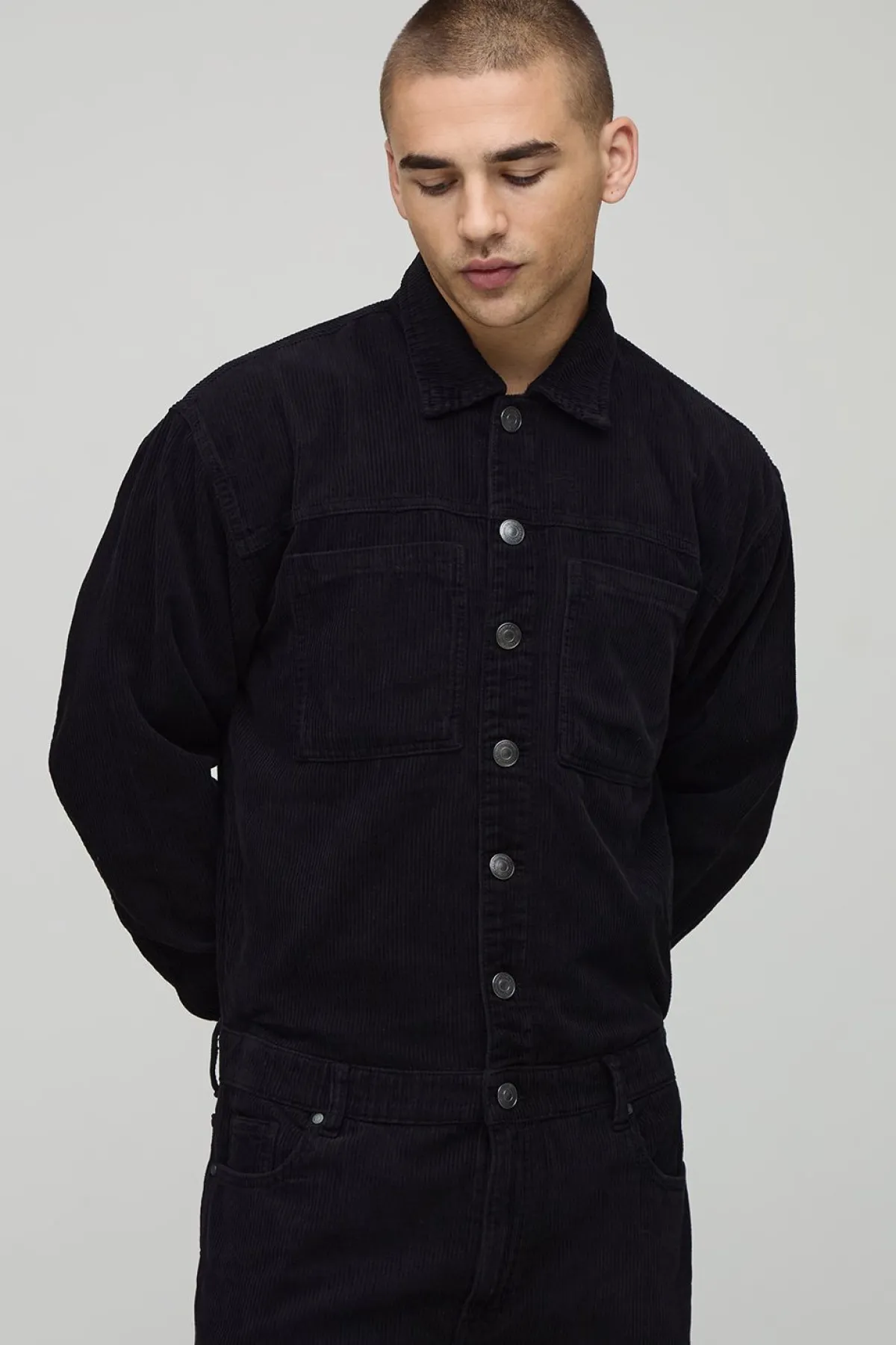 boohooMAN Combinaison cargo oversize en velours côtelé délavé<Homme Denim|Denim
