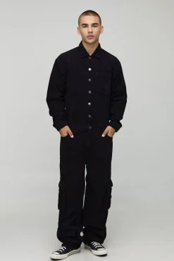 boohooMAN Combinaison cargo oversize en velours côtelé délavé<Homme Denim|Denim