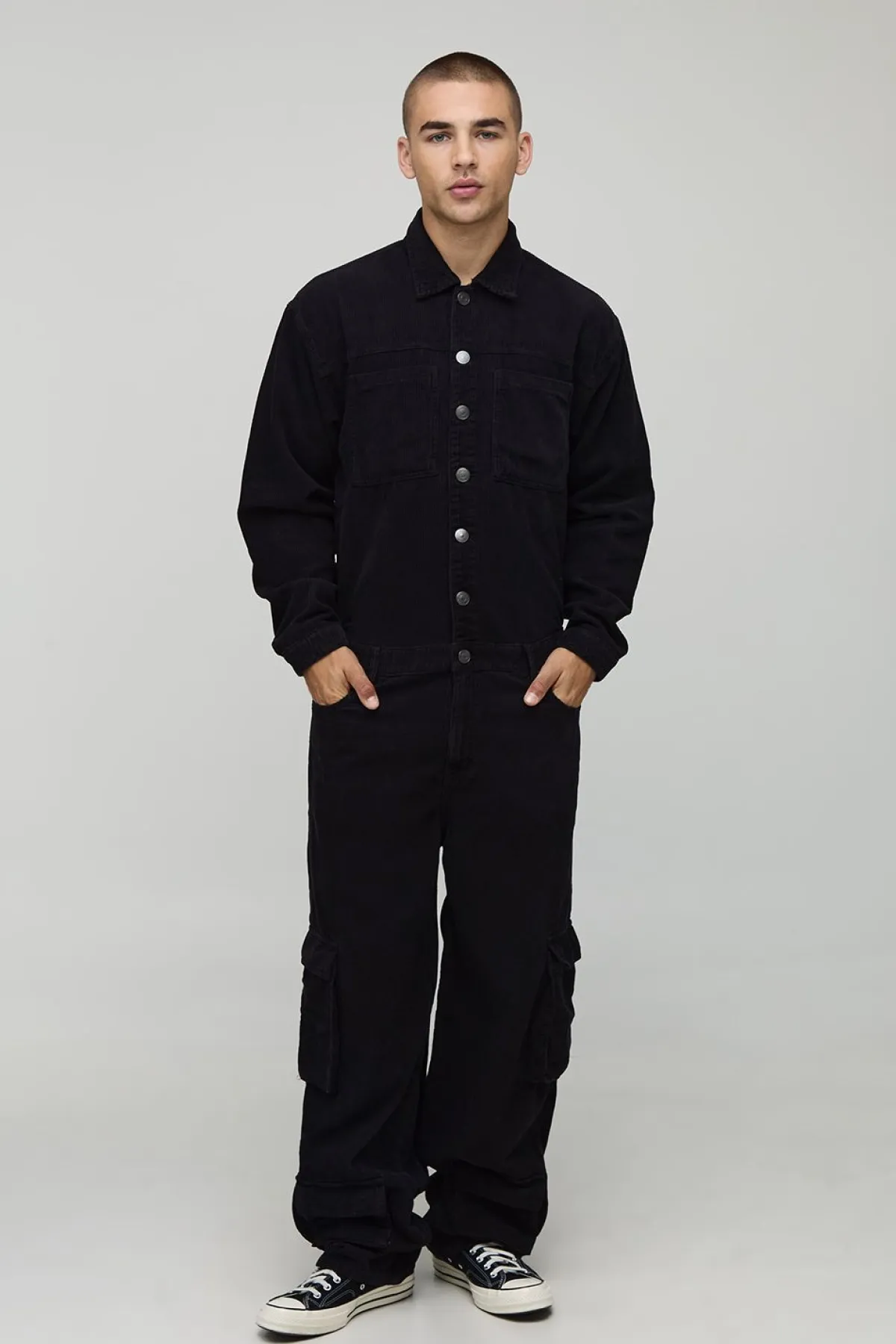 boohooMAN Combinaison cargo oversize en velours côtelé délavé<Homme Denim|Denim