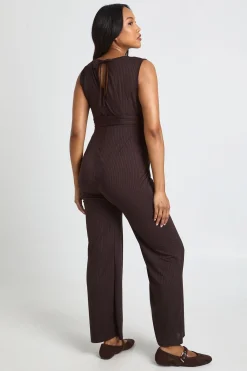 boohoo Combinaison De Détente Maternité Côtelée Sans Manches Avec Ceinture<Femme Looks Chocolat|Combinaisons Et Combishorts