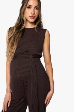 Combinaison de détente sans manches à côtes avec ceinture pour femmes enceintes