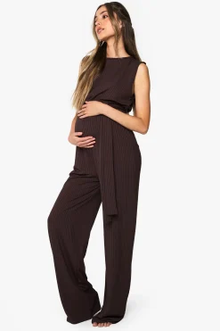Combinaison de détente sans manches à côtes avec ceinture pour femmes enceintes