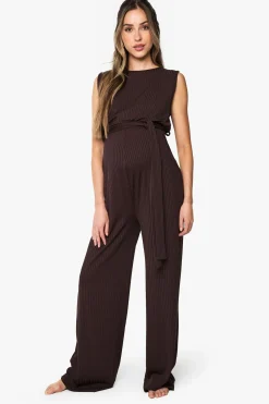 Combinaison de détente sans manches à côtes avec ceinture pour femmes enceintes