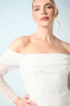 Combinaison de Mariée Corset à Manches Longues et Décolleté Bardot